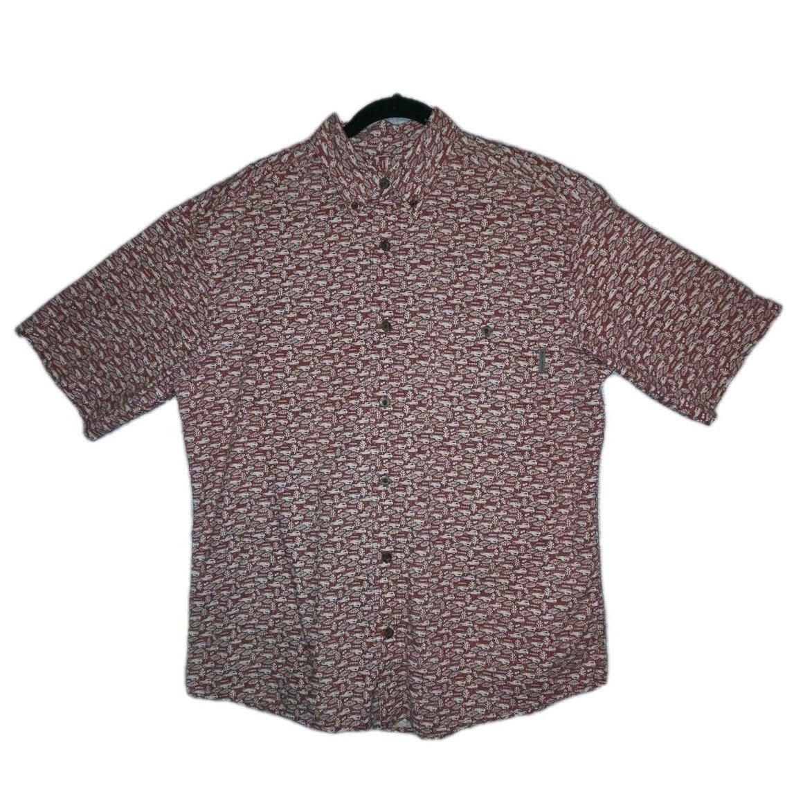 Vtg Woolrich Shirt Mens Medium Red Tabasco Button Up Classic Car All-Over-Print